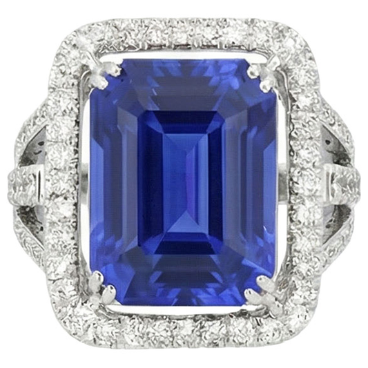 Blue Sapphire IGI CERTIFIED Diamond Halo Engagement Ring 6.50 Carats Gold 14K