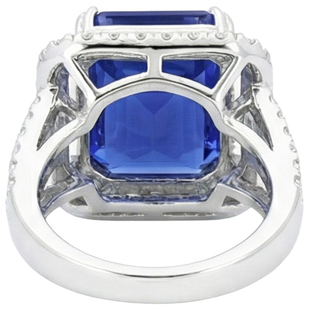 Blue Sapphire Natural Earth Mined Diamond Halo Engagement Ring 6.50 Carats Gold 14K
