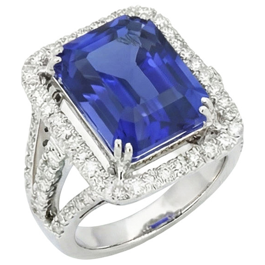 Blue Sapphire Natural Earth Mined Diamond Halo Engagement Ring 6.50 Carats Gold 14K