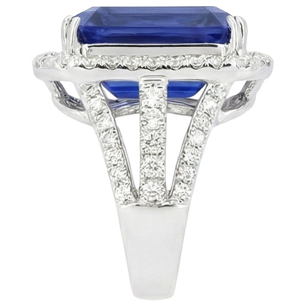 Blue Sapphire Natural Earth Mined Diamond Halo Engagement Ring 6.50 Carats Gold 14K