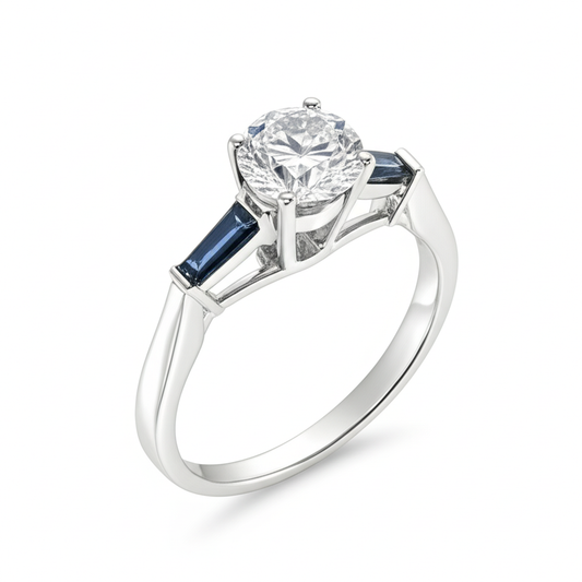 Blue Sapphire Natural Earth Mined Diamond Ring 3.20 Ct. 3 Stone Old Miner