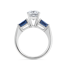 Blue Sapphire Natural Earth Mined Diamond Ring 3.20 Ct. 3 Stone Old Miner