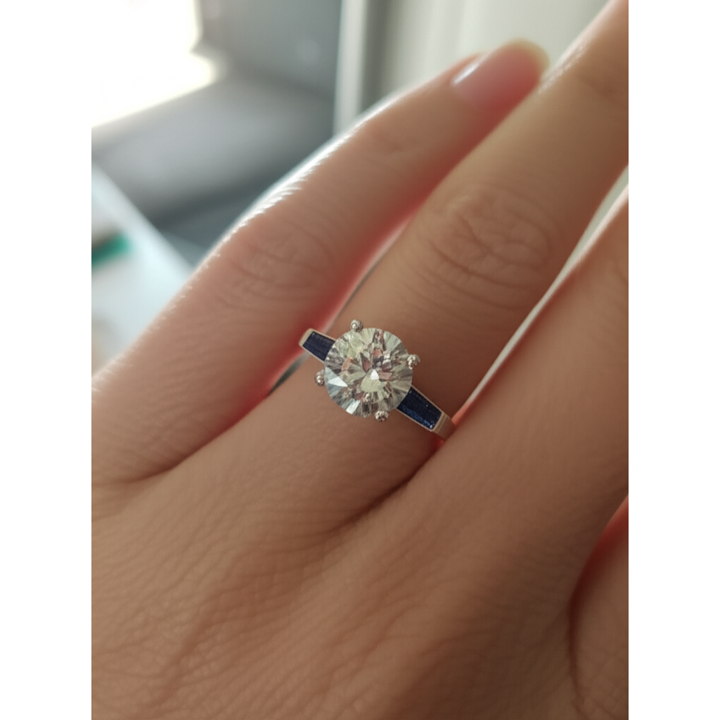 Blue Sapphire Natural Earth Mined Diamond Ring 3.20 Ct. 3 Stone Old Miner