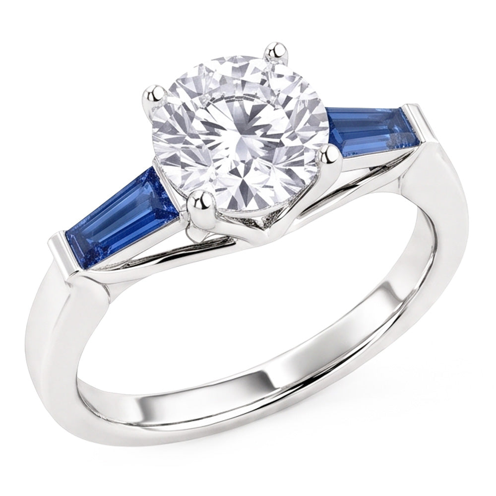 Blue Sapphire Natural Earth Mined Diamond Ring 3.20 Ct. 3 Stone Old Miner