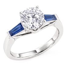 Blue Sapphire Natural Earth Mined Diamond Ring 3.20 Ct. 3 Stone Old Miner