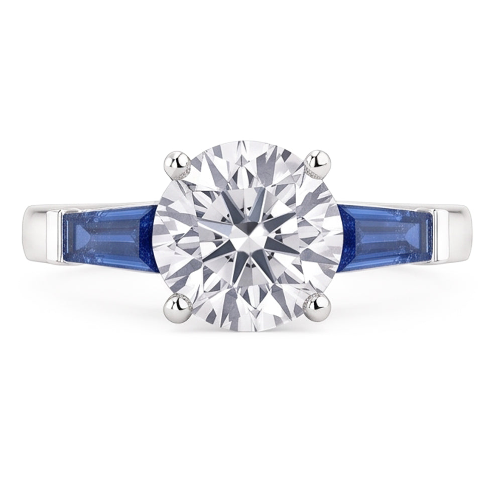 Blue Sapphire Natural Earth Mined Diamond Ring 3.20 Ct. 3 Stone Old Miner
