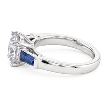 Blue Sapphire Natural Earth Mined Diamond Ring 3.20 Ct. 3 Stone Old Miner