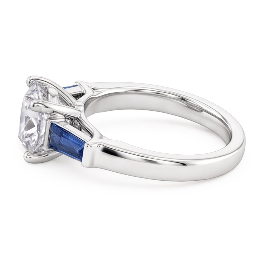 Blue Sapphire Natural Earth Mined Diamond Ring 3.20 Ct. 3 Stone Old Miner