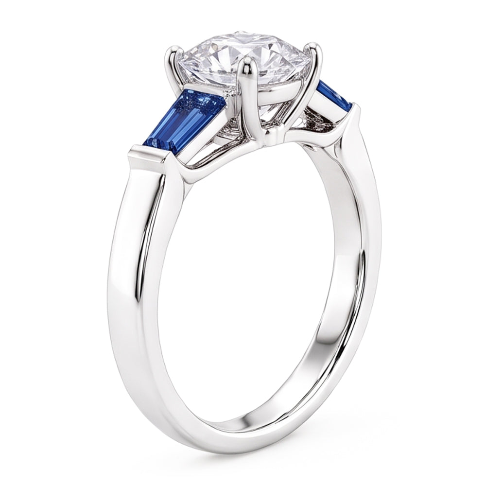 Blue Sapphire Natural Earth Mined Diamond Ring 3.20 Ct. 3 Stone Old Miner