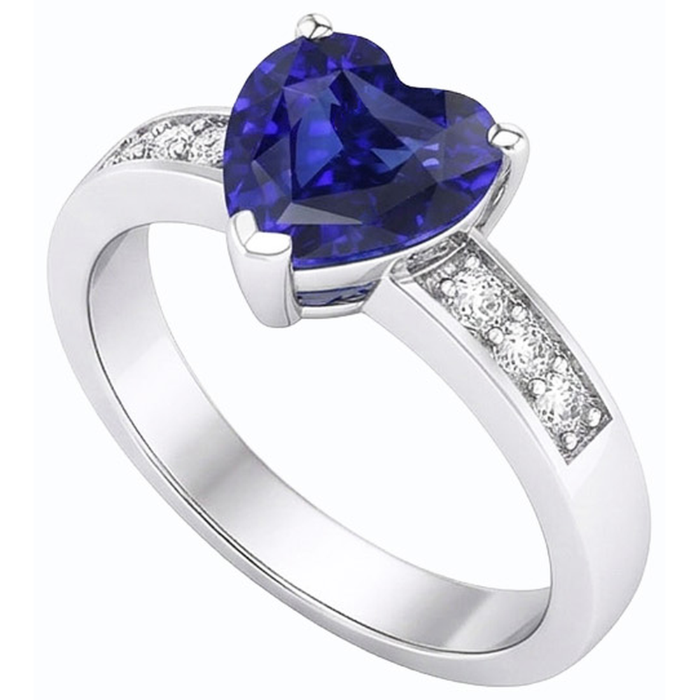 Blue Sapphire Natural Earth Mined Diamond Ring Heart Cut Gemstone Gold 14K 2.50 Carats