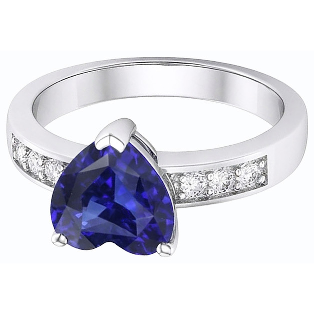 Blue Sapphire Natural Earth Mined Diamond Ring Heart Cut Gemstone Gold 14K 2.50 Carats