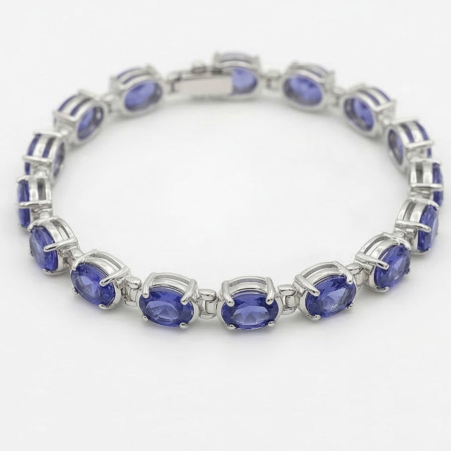 Blue Sapphire Natural Earth Mined Diamond Tennis Bracelet Prong Set 18 Carats Jewellery