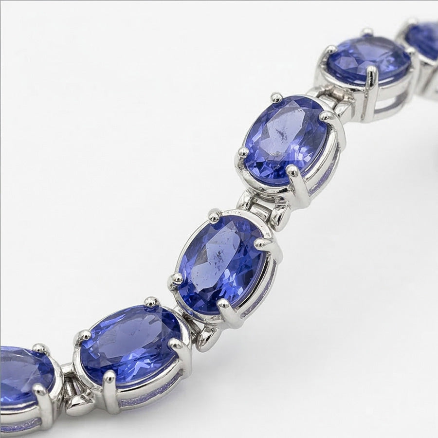 Blue Sapphire Natural Earth Mined Diamond Tennis Bracelet Prong Set 18 Carats Jewellery