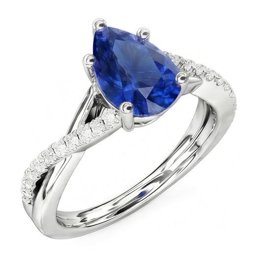 Blue Sapphire Natural Earth Mined Diamond Wedding Ring Jewellery Twist Style 2.50 Carats