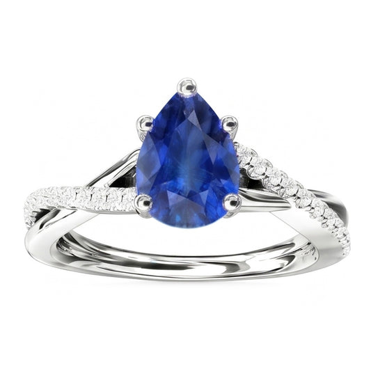 Blue Sapphire Natural Earth Mined Diamond Wedding Ring Jewellery Twist Style 2.50 Carats