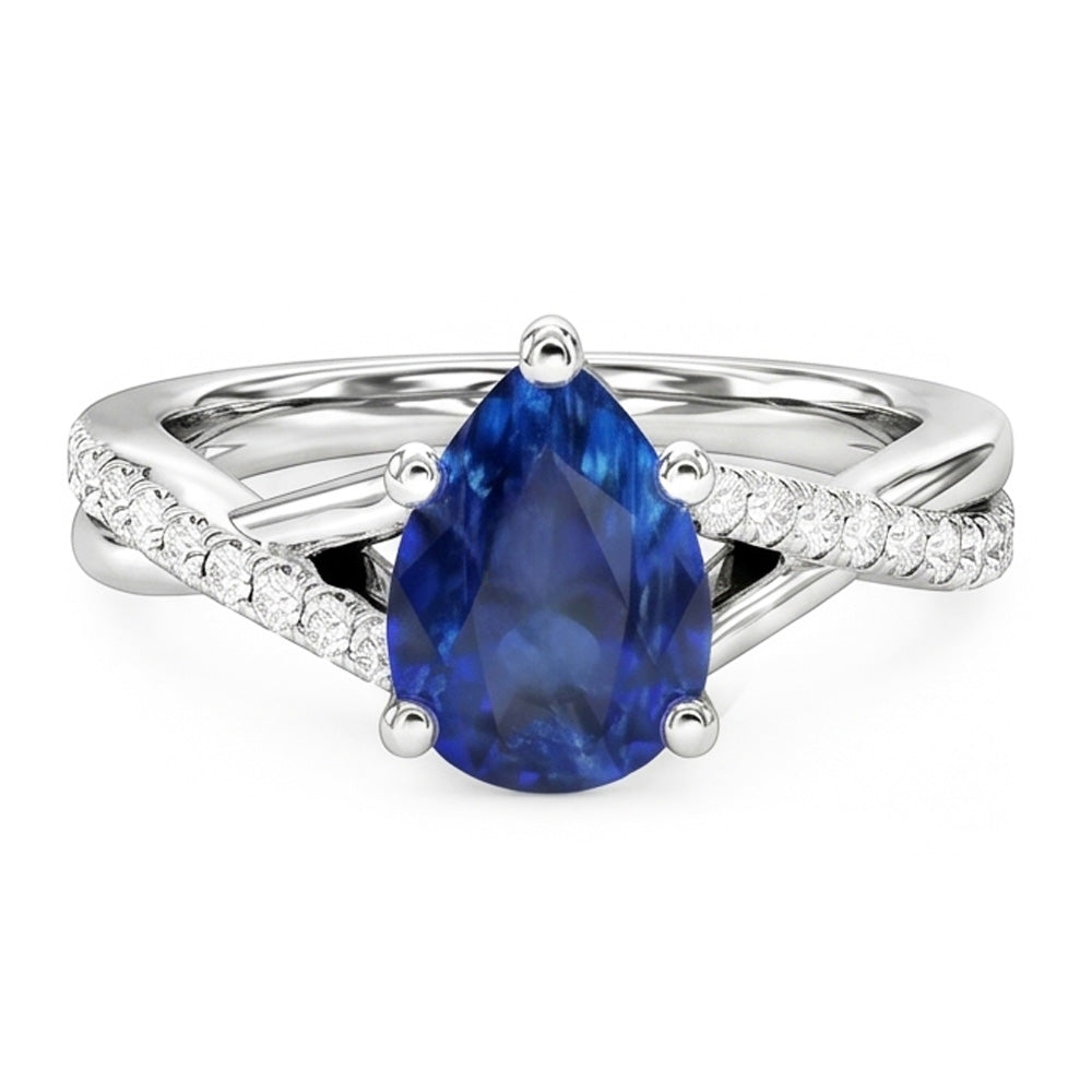 Blue Sapphire Natural Earth Mined Diamond Wedding Ring Jewellery Twist Style 2.50 Carats