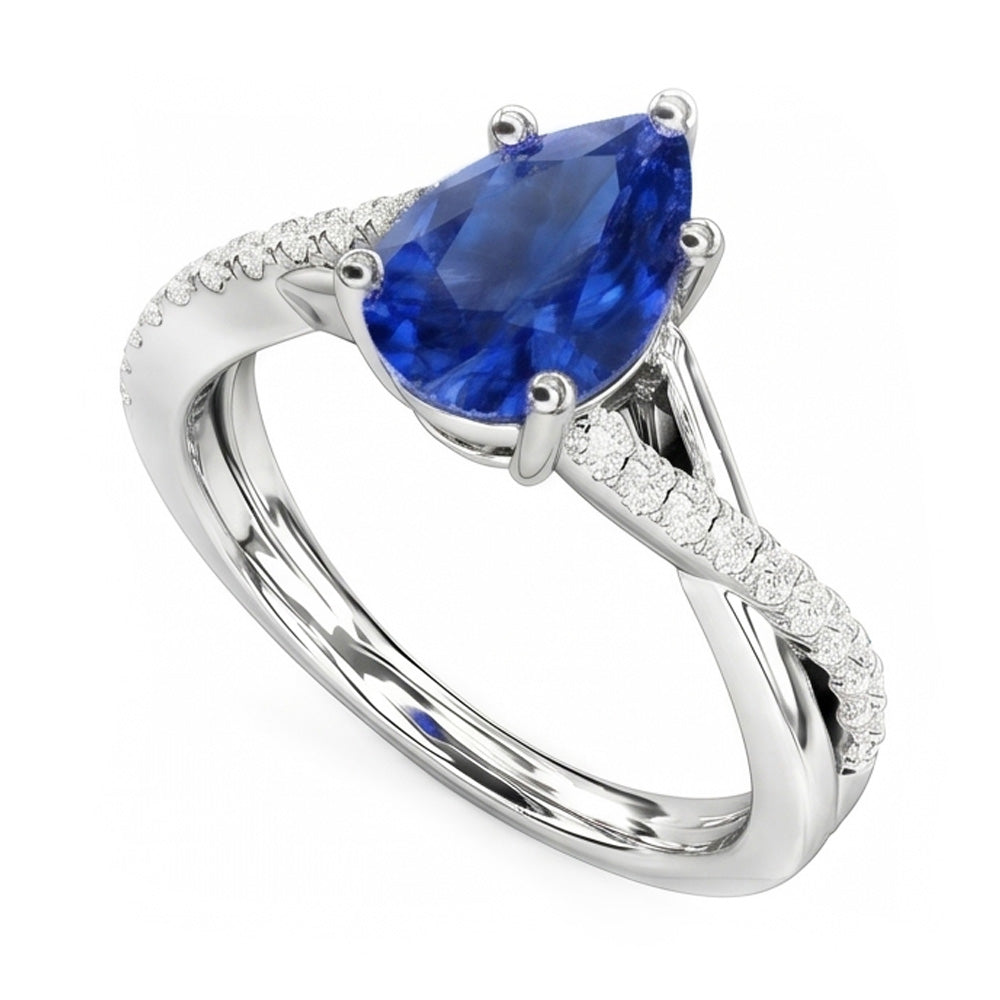 Blue Sapphire Natural Earth Mined Diamond Wedding Ring Jewellery Twist Style 2.50 Carats