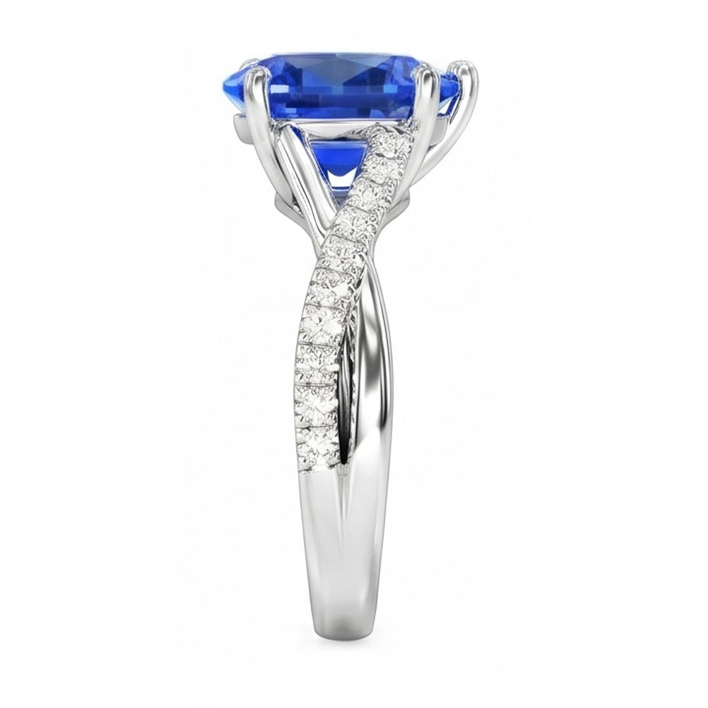 Blue Sapphire Natural Earth Mined Diamond Wedding Ring Jewellery Twist Style 2.50 Carats