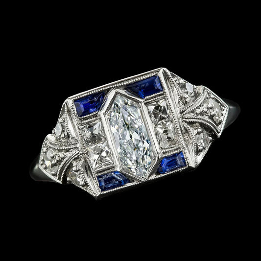 Blue Sapphire Princess Real Diamond Special Cut Old Miner Ring 3.75 Carats