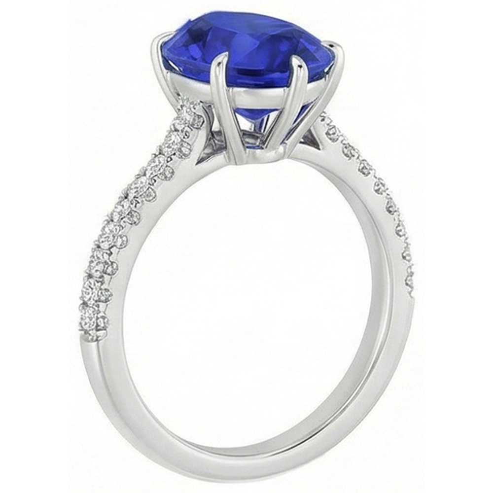 Blue Sapphire Ring With Natural Earth Mined Diamond Accents Pear Cut Gemstone 5 Carats