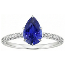 Blue Sapphire Ring With Natural Earth Mined Diamond Accents Pear Cut Gemstone 5 Carats