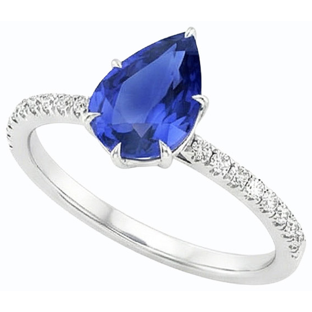 Blue Sapphire Ring With Pave Set Natural Earth Mined Diamond Accents Gold 4.50 Carats