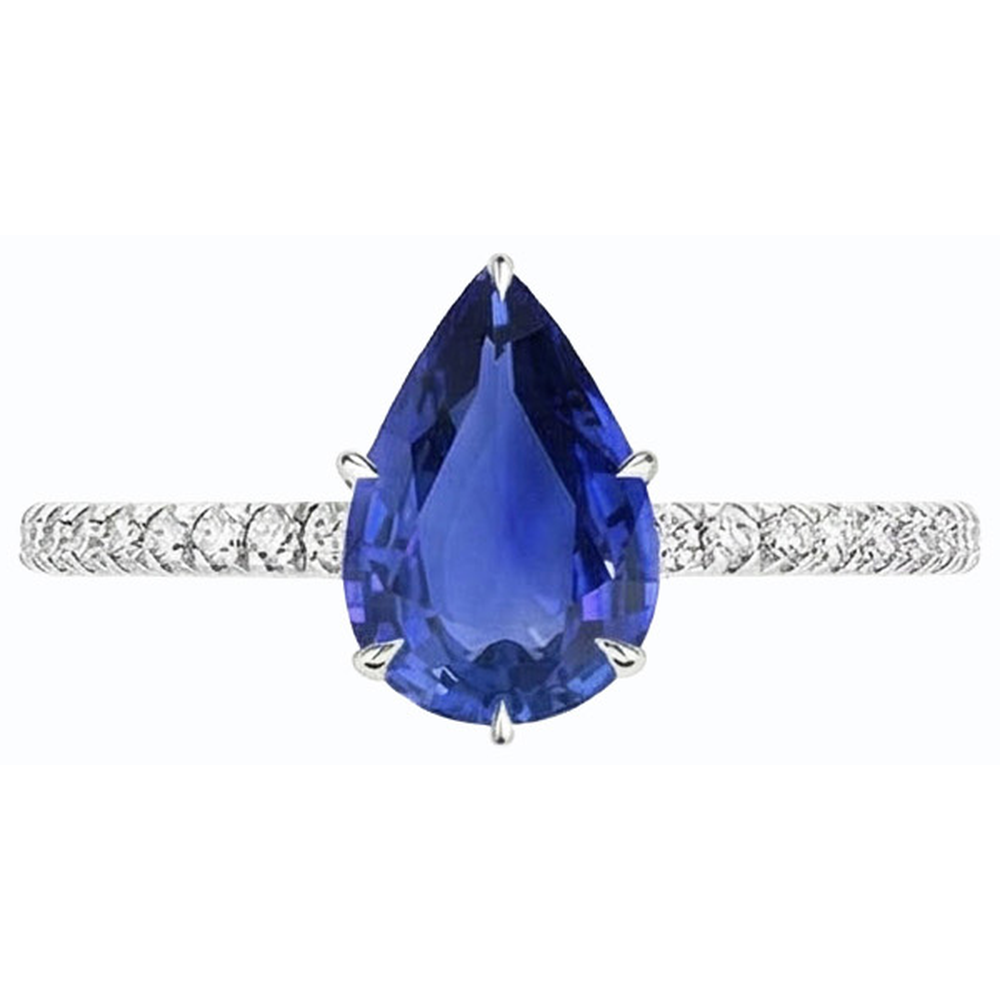 Blue Sapphire Ring With Pave Set Natural Earth Mined Diamond Accents Gold 4.50 Carats