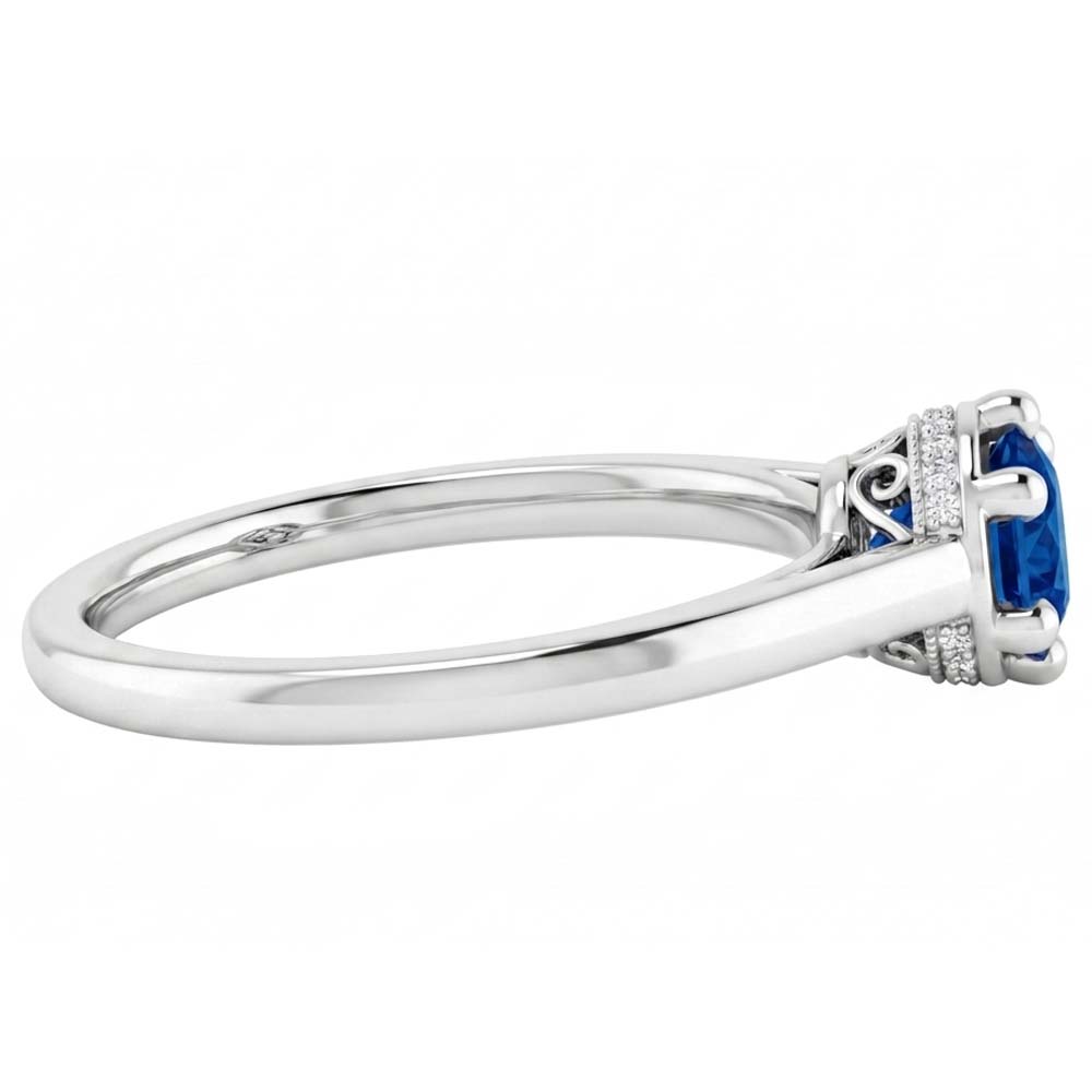 Blue Sapphire Round Ring Prong Style 1.25 Carats White Gold 14K