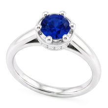 Blue Sapphire Round Ring Prong Style 1.25 Carats White Gold 14K