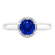 Blue Sapphire Round Ring Prong Style 1.25 Carats White Gold 14K
