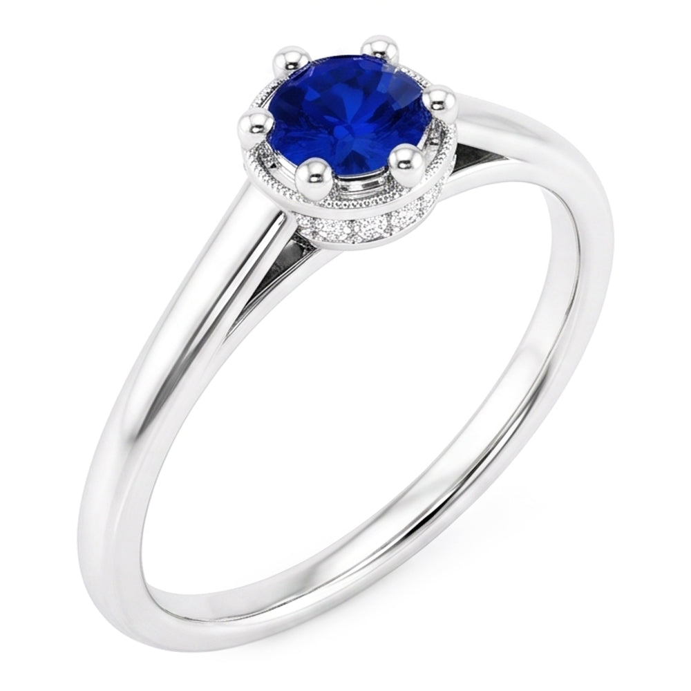Blue Sapphire Round Ring Prong Style 1.25 Carats White Gold 14K