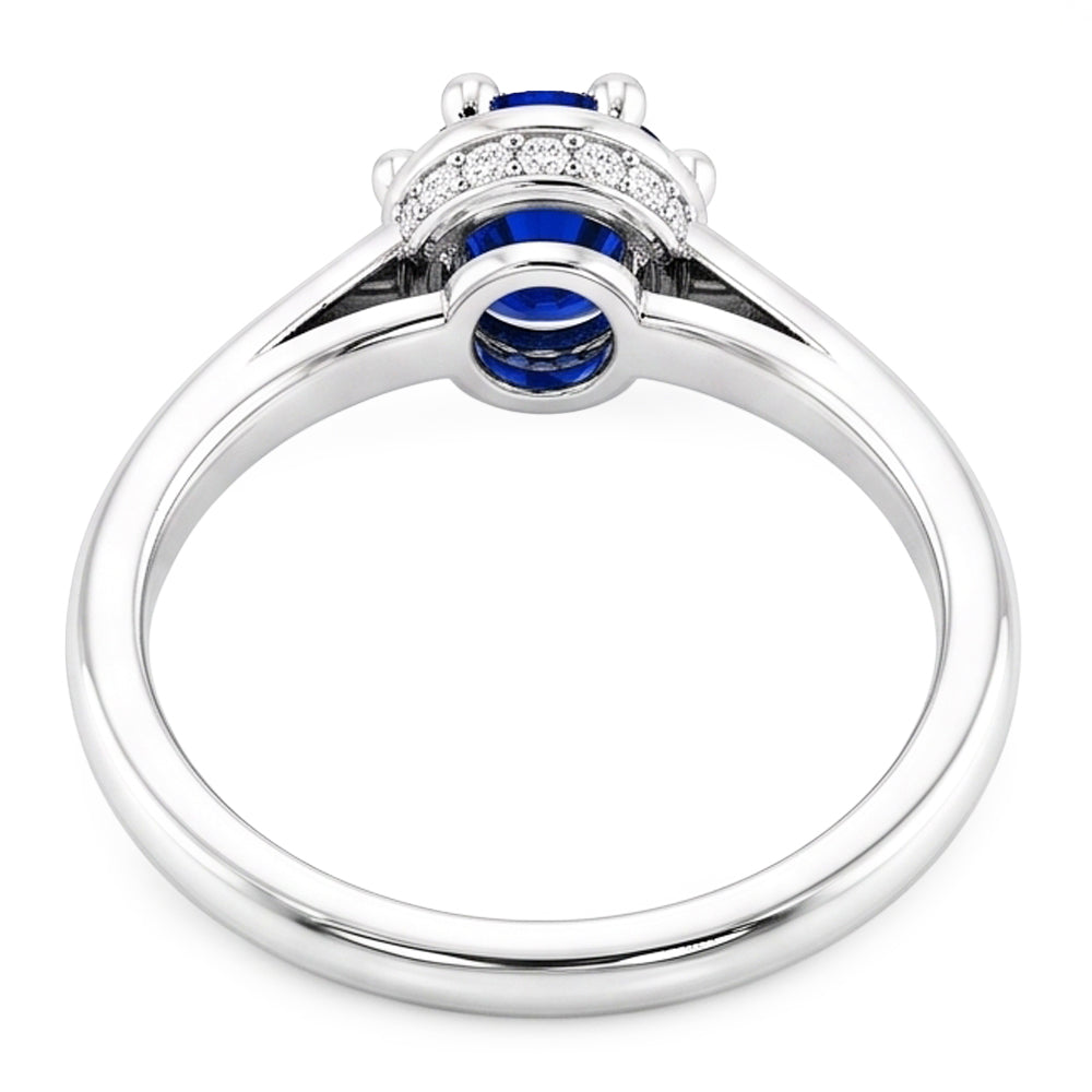Blue Sapphire Round Ring Prong Style 1.25 Carats White Gold 14K