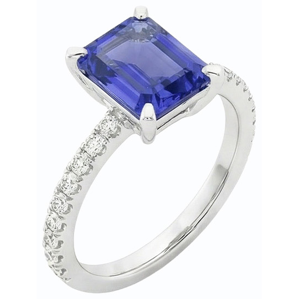 Blue Sapphire Solitaire Emerald Ring With Accents 3 Carats Gold