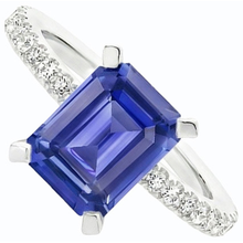 Blue Sapphire Solitaire Emerald Ring With Accents 3 Carats Gold