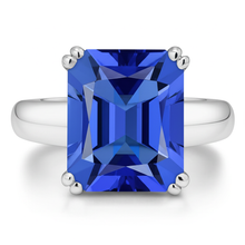 Blue Sapphire Solitaire Engagement Emerald Ring 2 Carats Prong Set