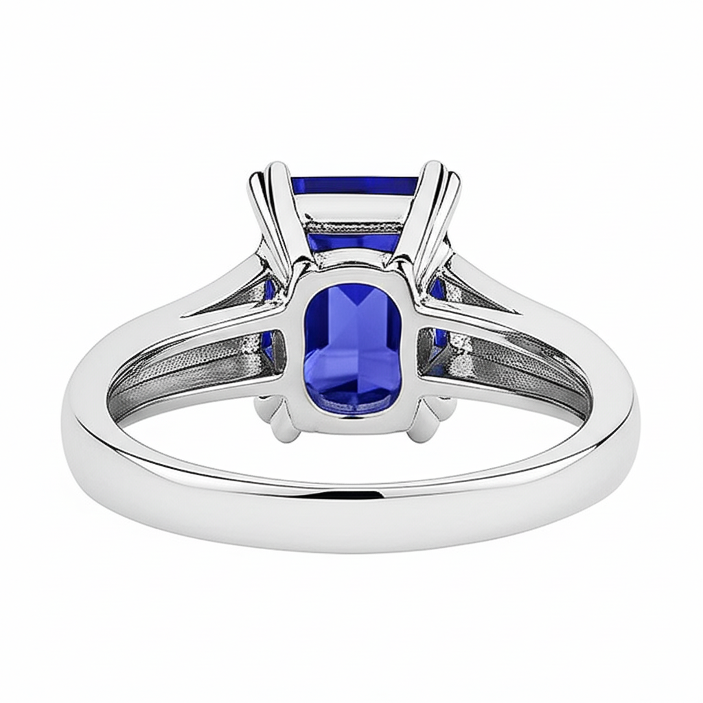 Blue Sapphire Solitaire Engagement Emerald Ring 2 Carats Prong Set