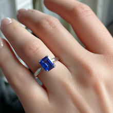 Blue Sapphire Solitaire Engagement Emerald Ring 2 Carats Prong Set