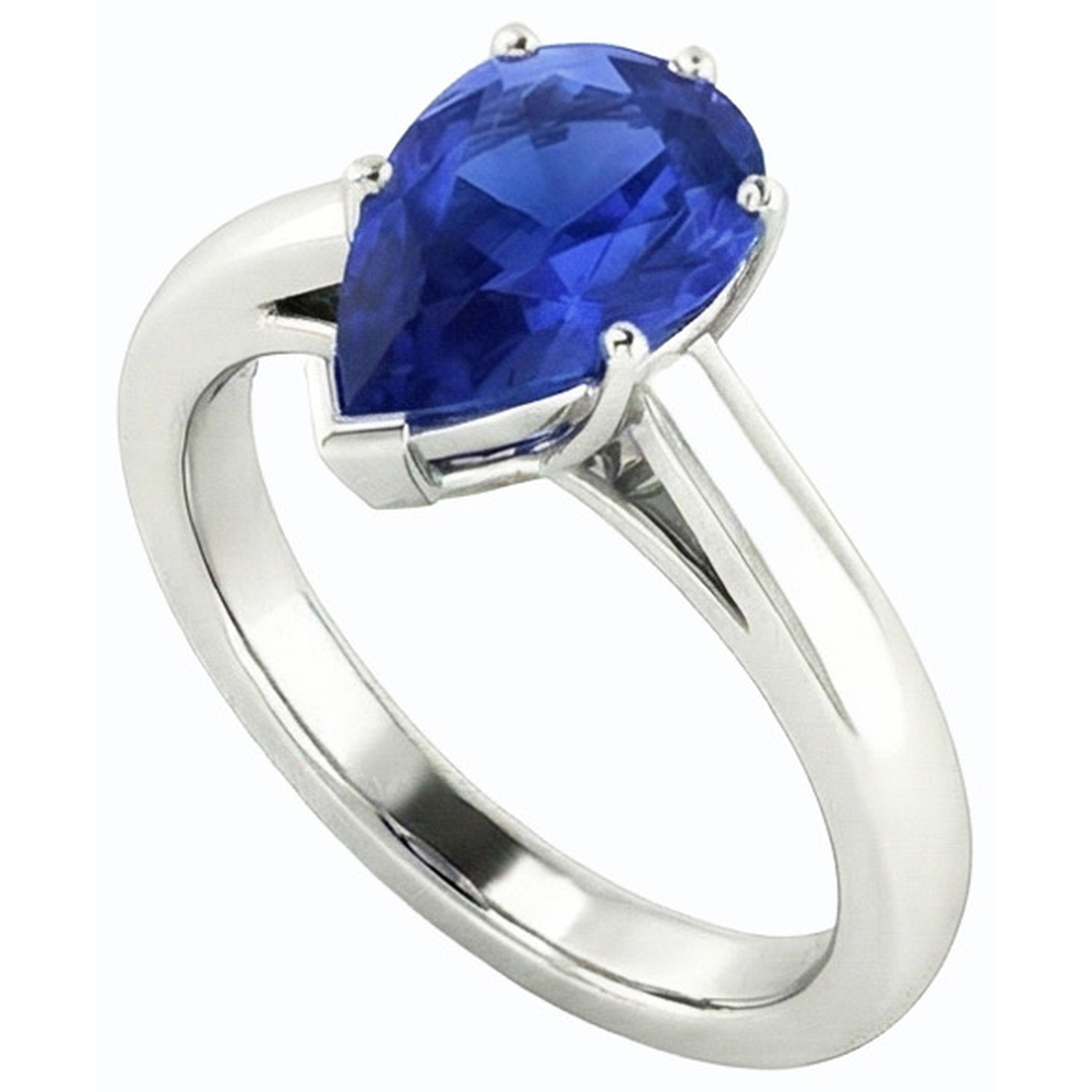 natural pear sapphire 2.50ct ring top view