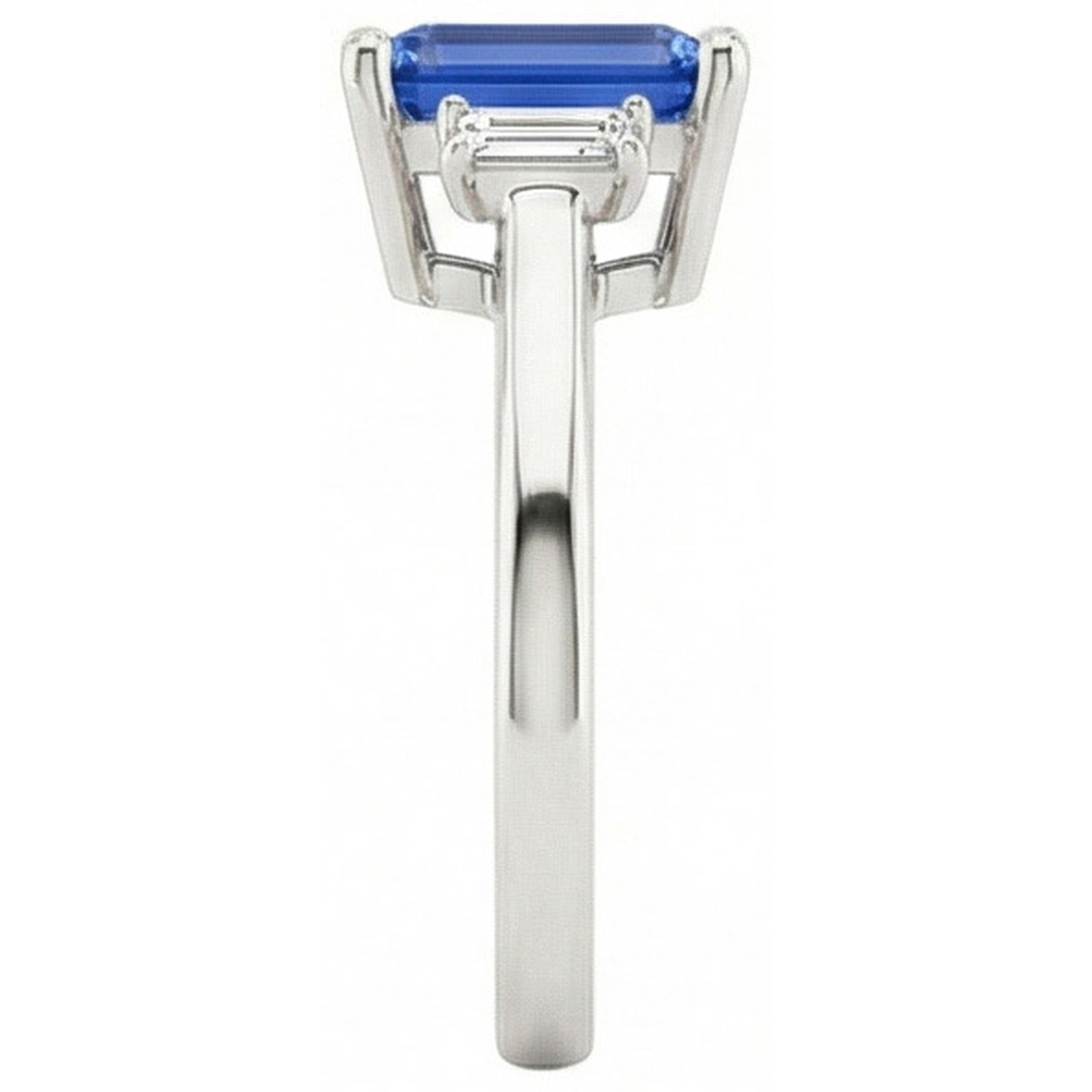Blue Sapphire Solitaire Ring 2 Carats Basket Set Emerald Cut Jewellery