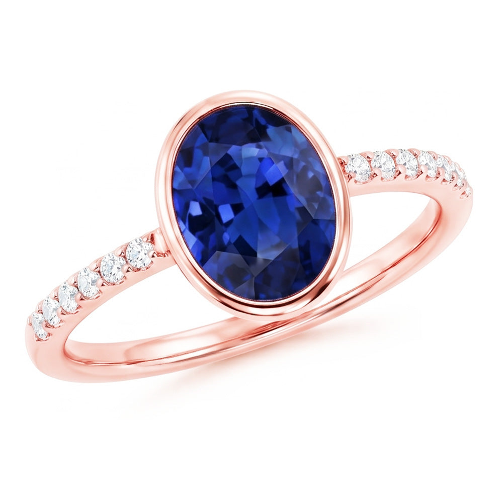 Blue Sapphire Solitaire Ring Bezel Set With Natural Earth Mined Diamonds Gold 3.50 Carats