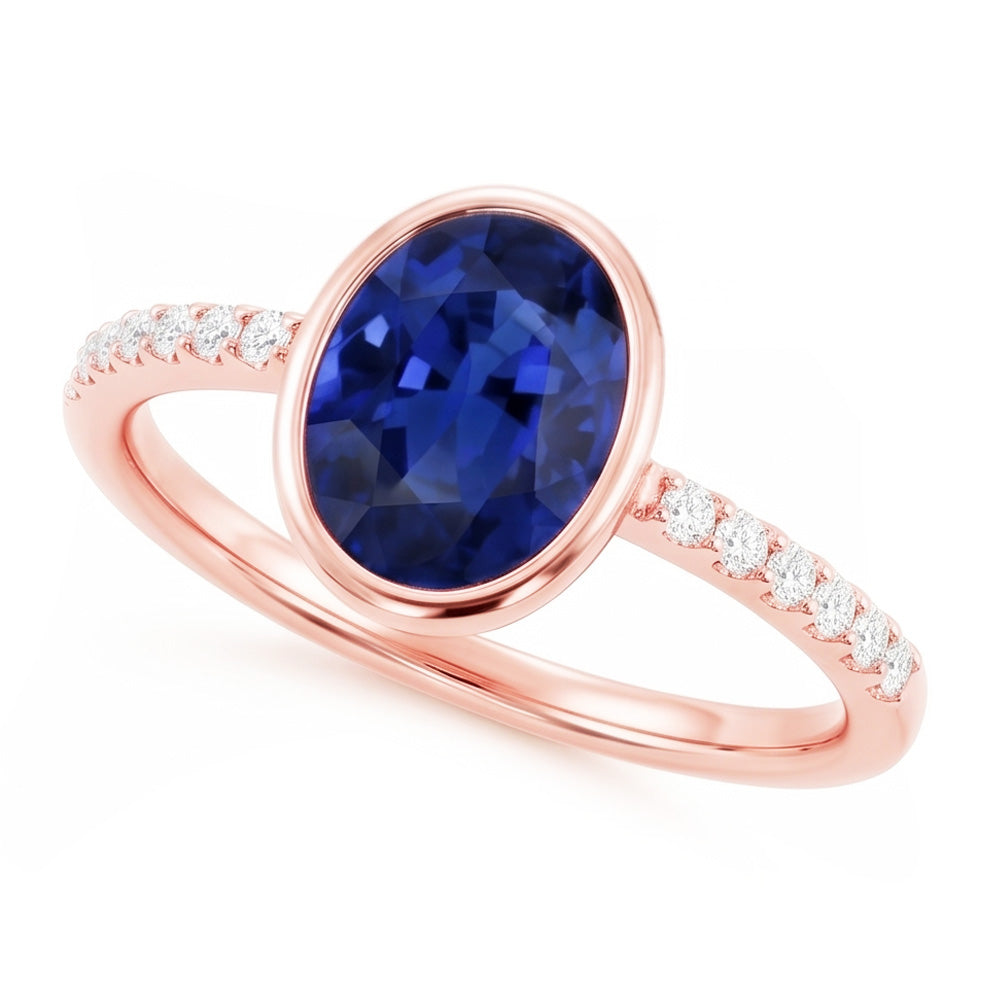 Blue Sapphire Solitaire Ring Bezel Set With Natural Earth Mined Diamonds Gold 3.50 Carats
