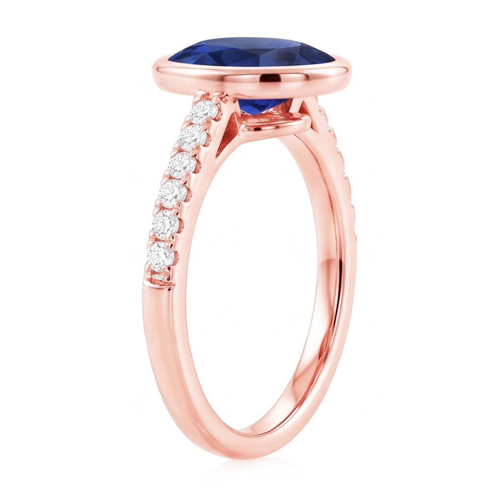 Blue Sapphire Solitaire Ring Bezel Set With Natural Earth Mined Diamonds Gold 3.50 Carats