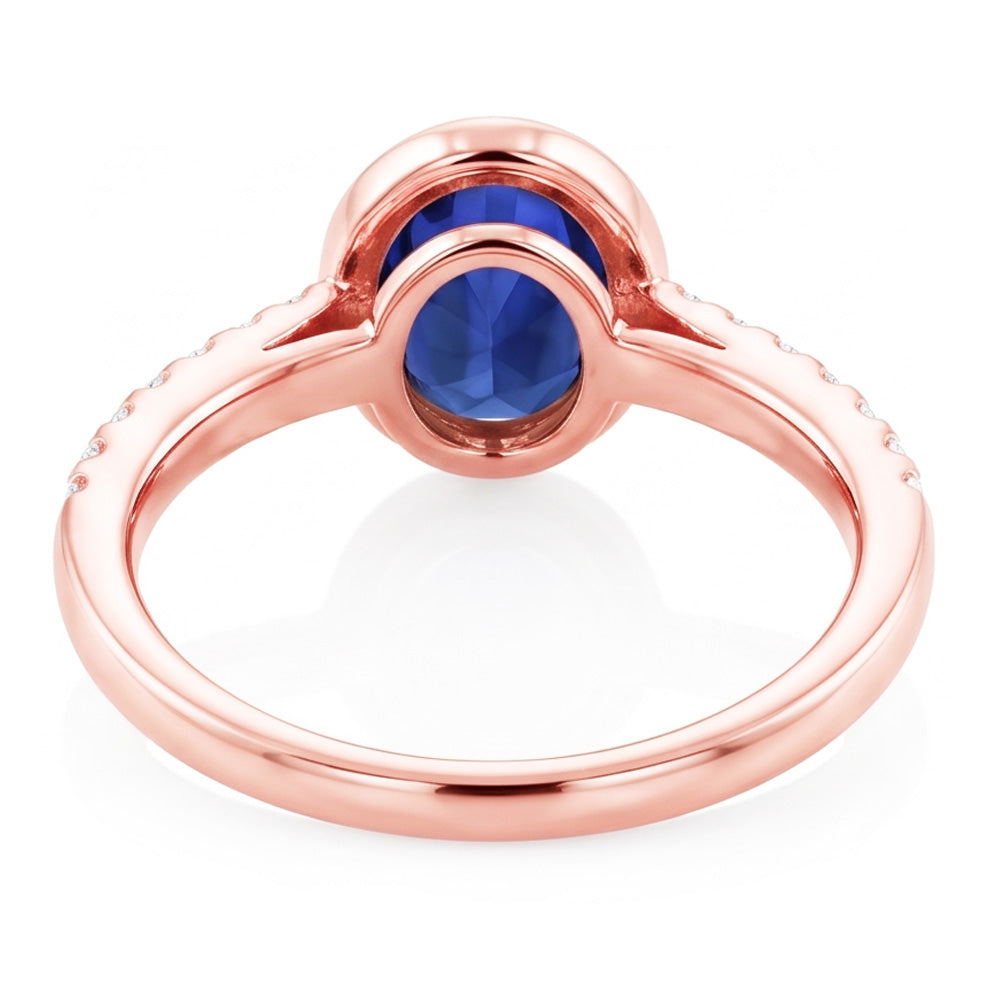 Blue Sapphire Solitaire Ring Bezel Set With Natural Earth Mined Diamonds Gold 3.50 Carats