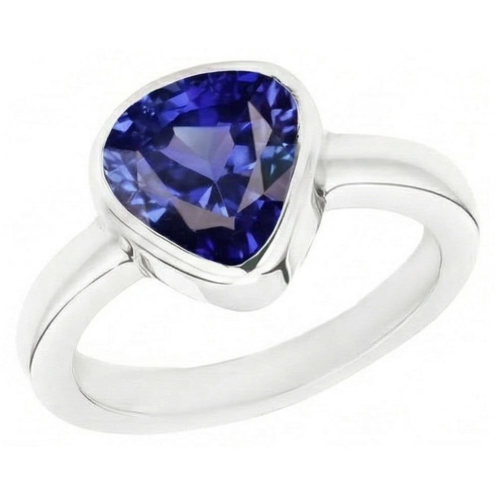 Blue Sapphire Solitaire Trillion Shaped Ring Bezel Set 2 Carats