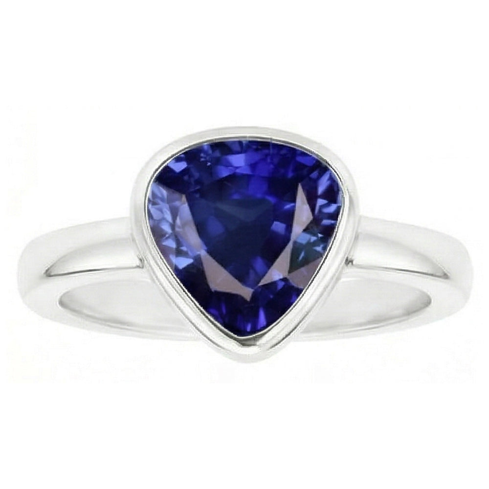 Blue Sapphire Solitaire Trillion Shaped Ring Bezel Set 2 Carats