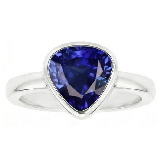 Blue Sapphire Solitaire Trillion Shaped Ring Bezel Set 2 Carats