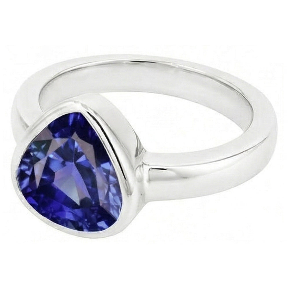Blue Sapphire Solitaire Trillion Shaped Ring Bezel Set 2 Carats