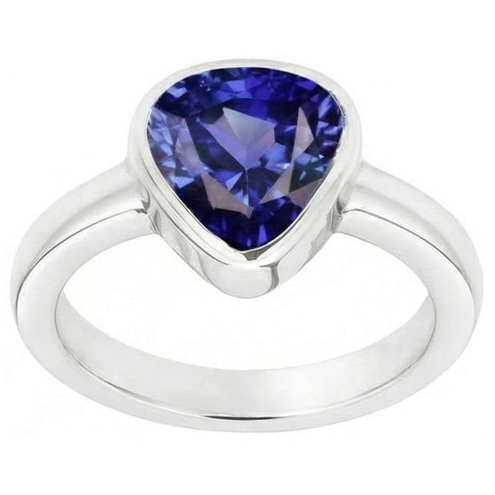 Blue Sapphire Solitaire Trillion Shaped Ring Bezel Set 2 Carats