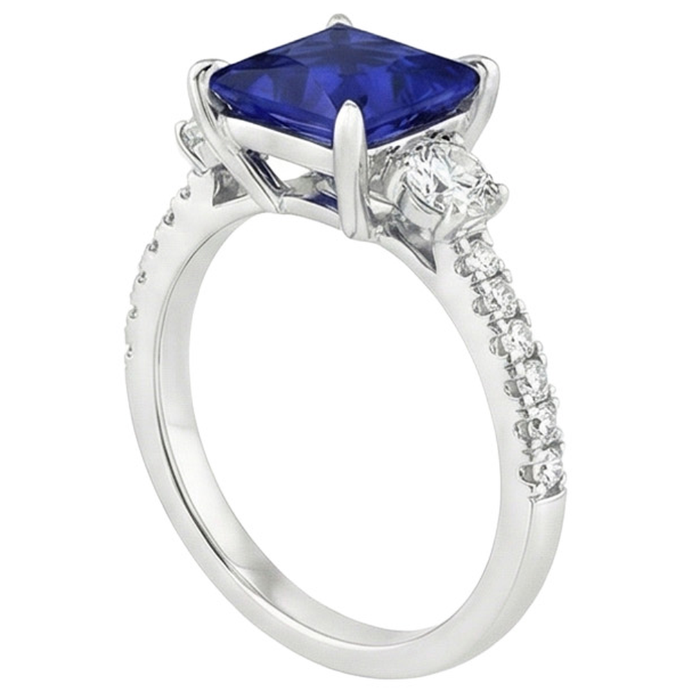 Blue Sapphire Solitaire With Accents Princess Cut Gemstone 6.25 Carats