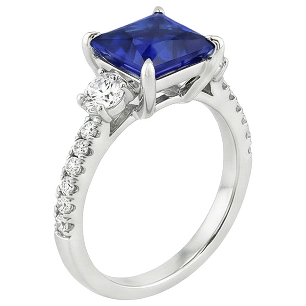 Blue Sapphire Solitaire With Accents Princess Cut Gemstone 6.25 Carats